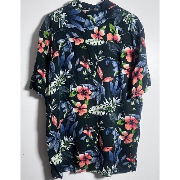 Joe Marlin Men’s L Hawaiian Shirt Black Floral Tropical Aloha 100% Rayon - Picture 3 of 8